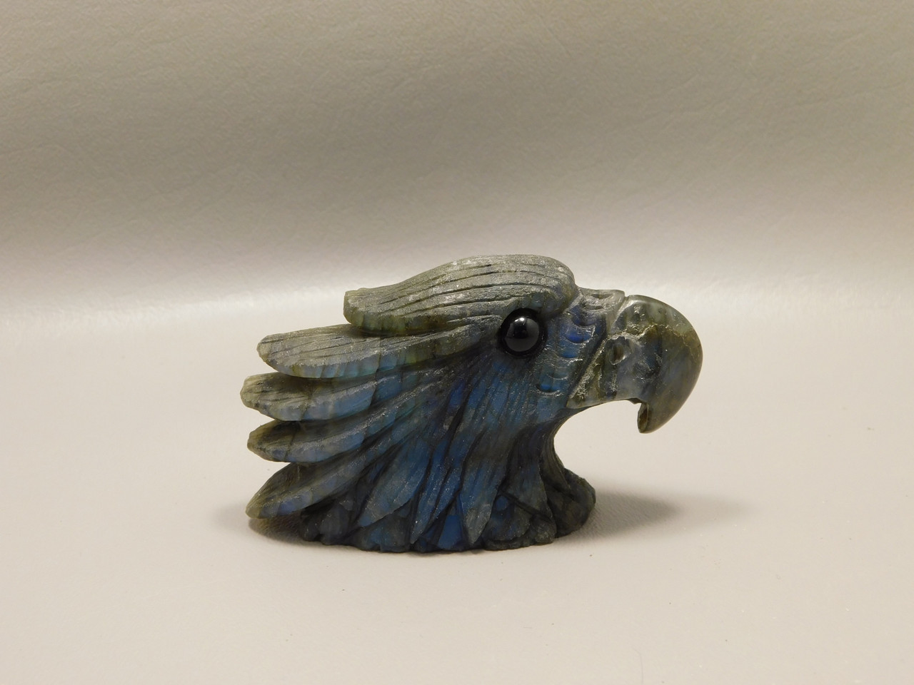 Eagle Head Figurine Animal Carving 3.3 inch Labradorite Gemstone #O36