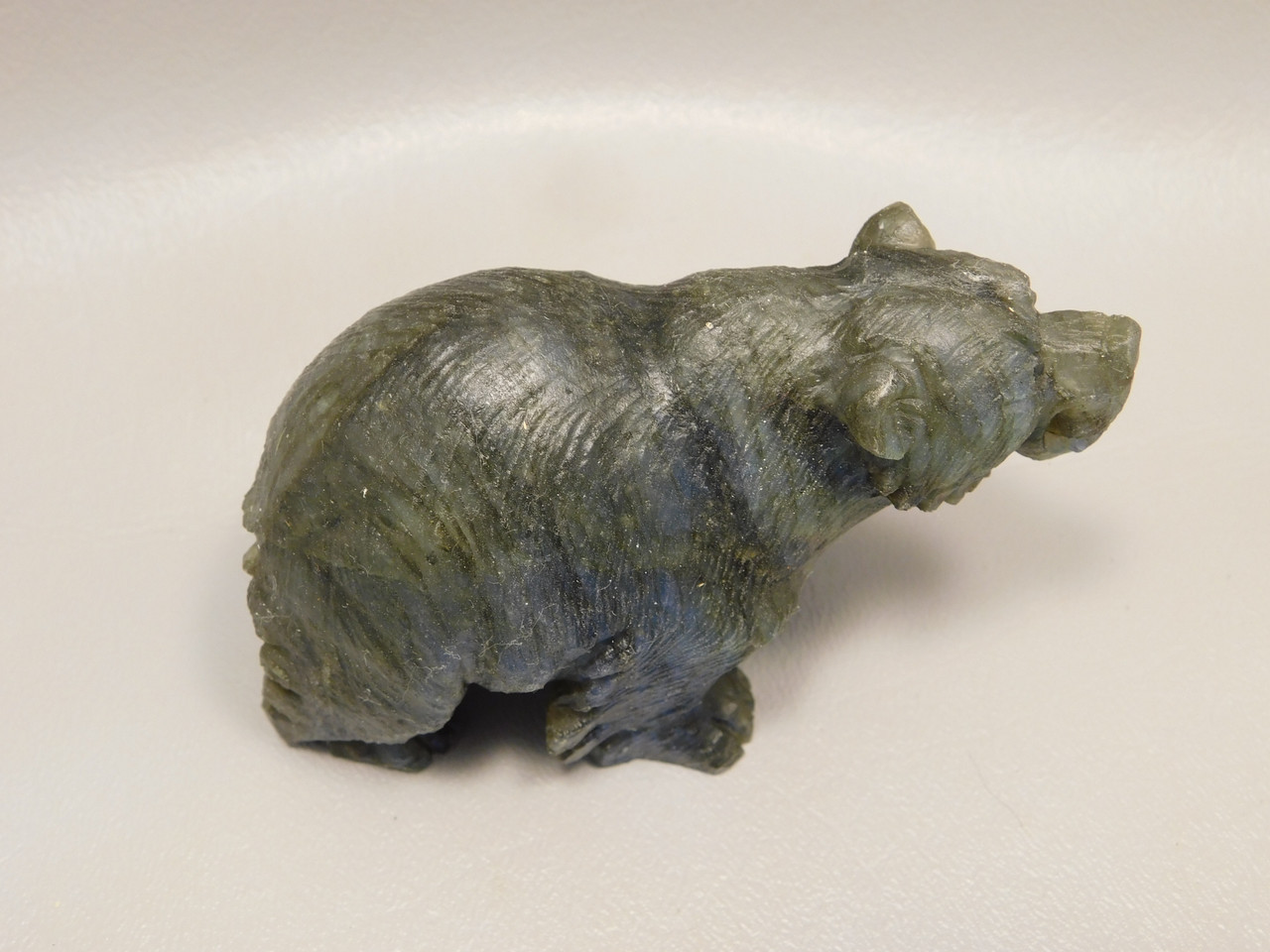 Bear Figurine Labradorite 3.5 inch Animal Fetish Stone Carving #O57