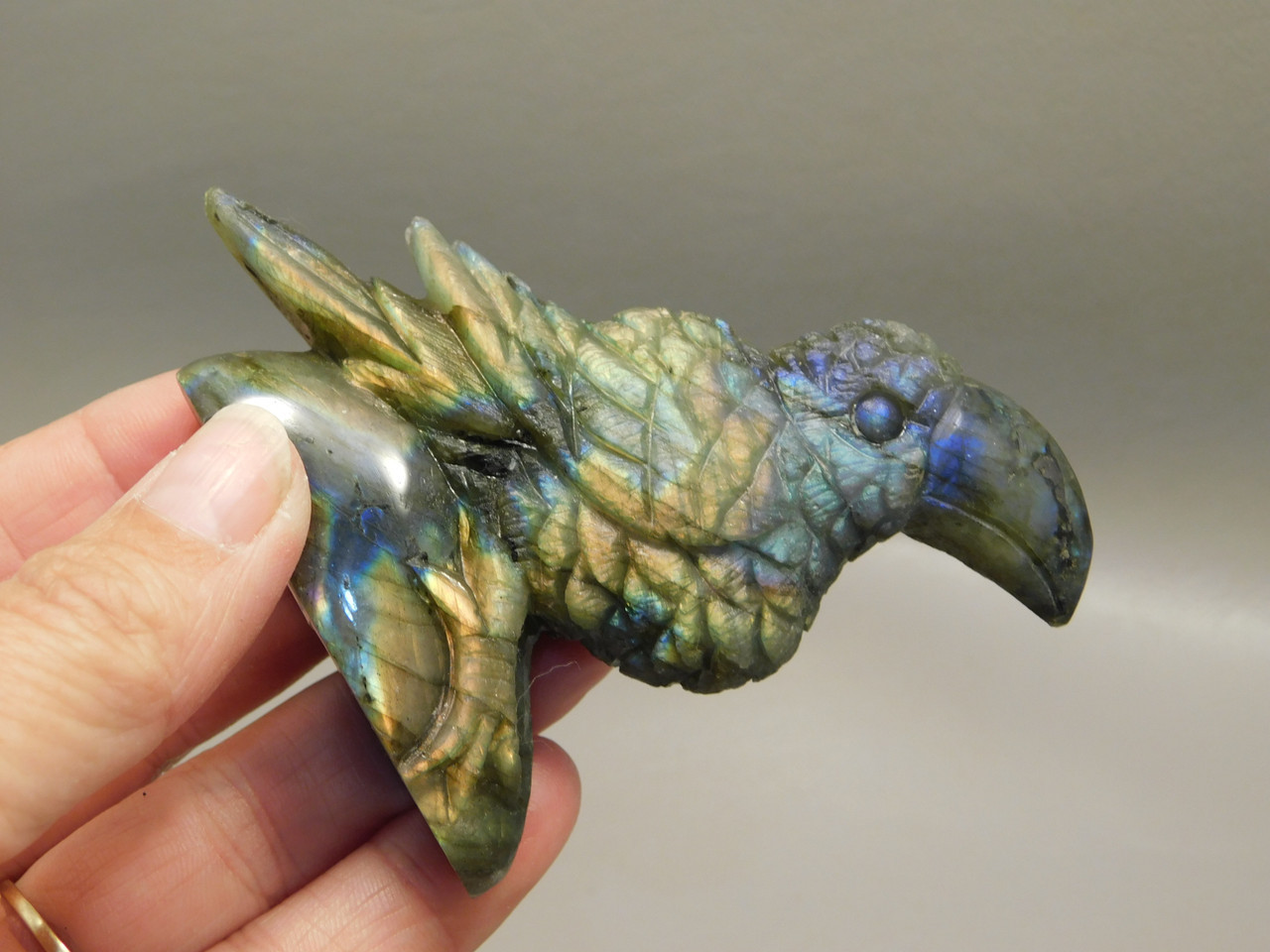 Toucan Bird Figurine Labradorite Polished Rock Healing Stone #O2