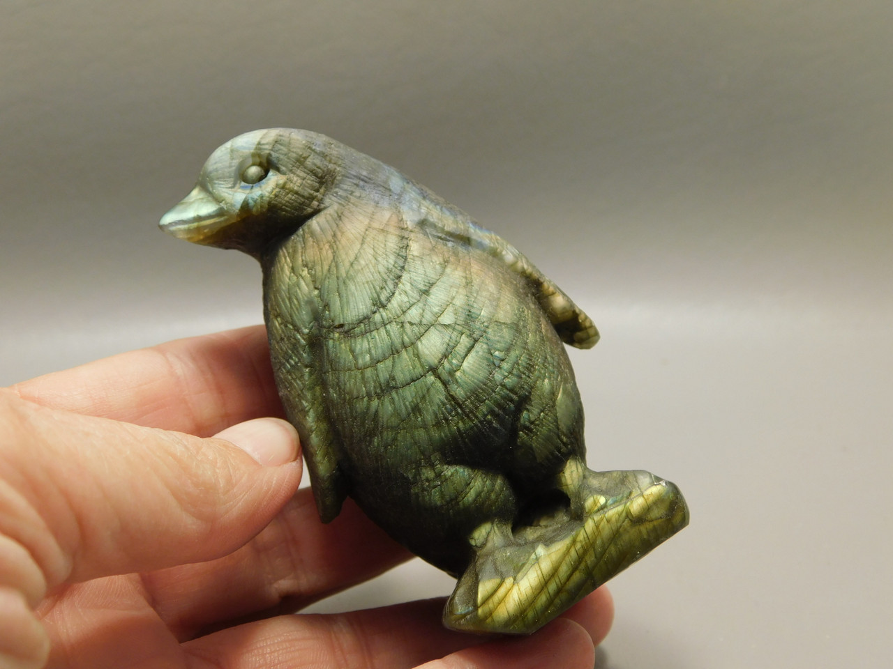 Penguin Figurine Labradorite 3.25 inch Gemstone Animal Carving #O4