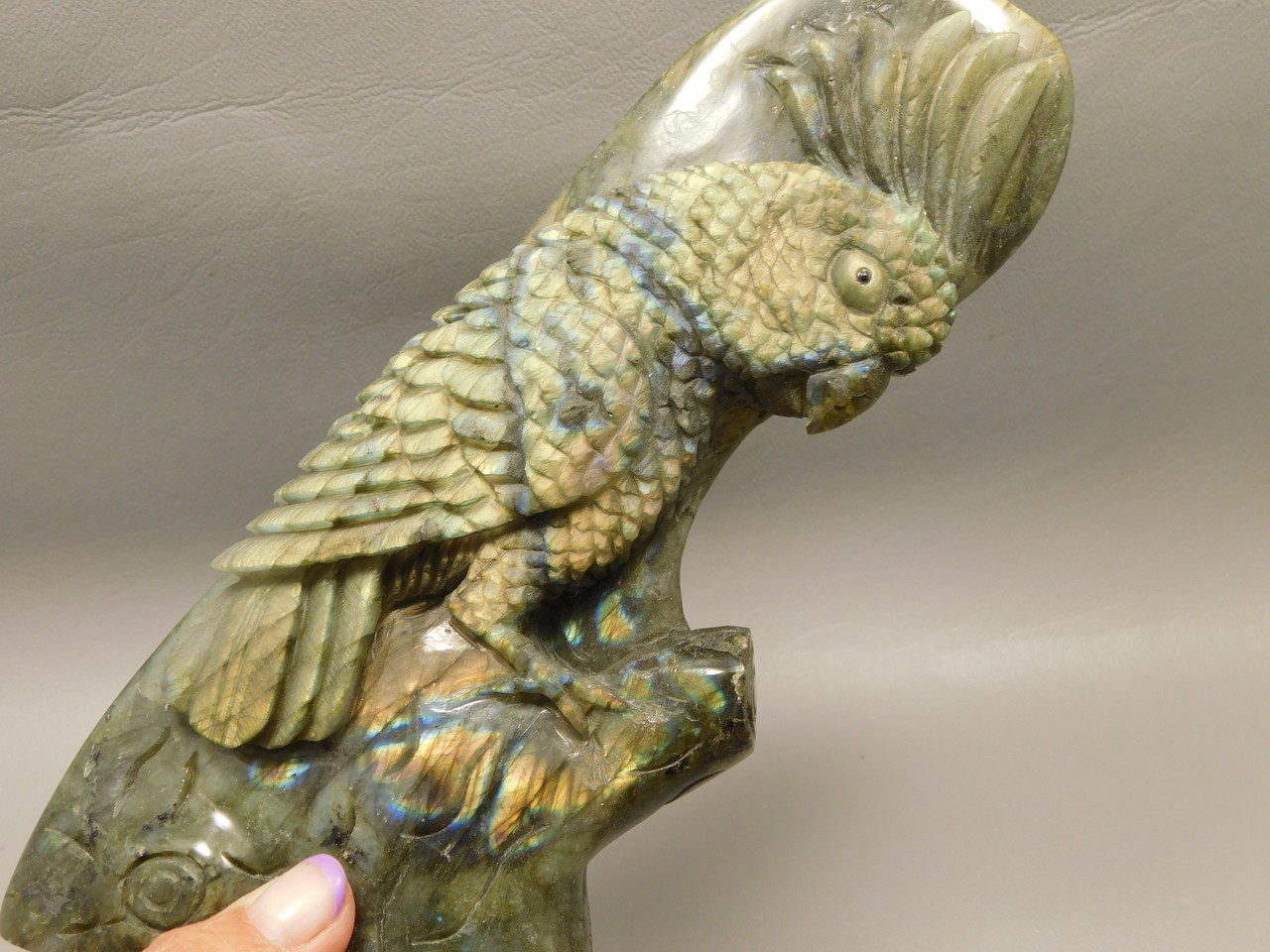 Cockatoo Cockatiel Parrot Bird Labradorite 7 inch Stone Animal Carving #O26