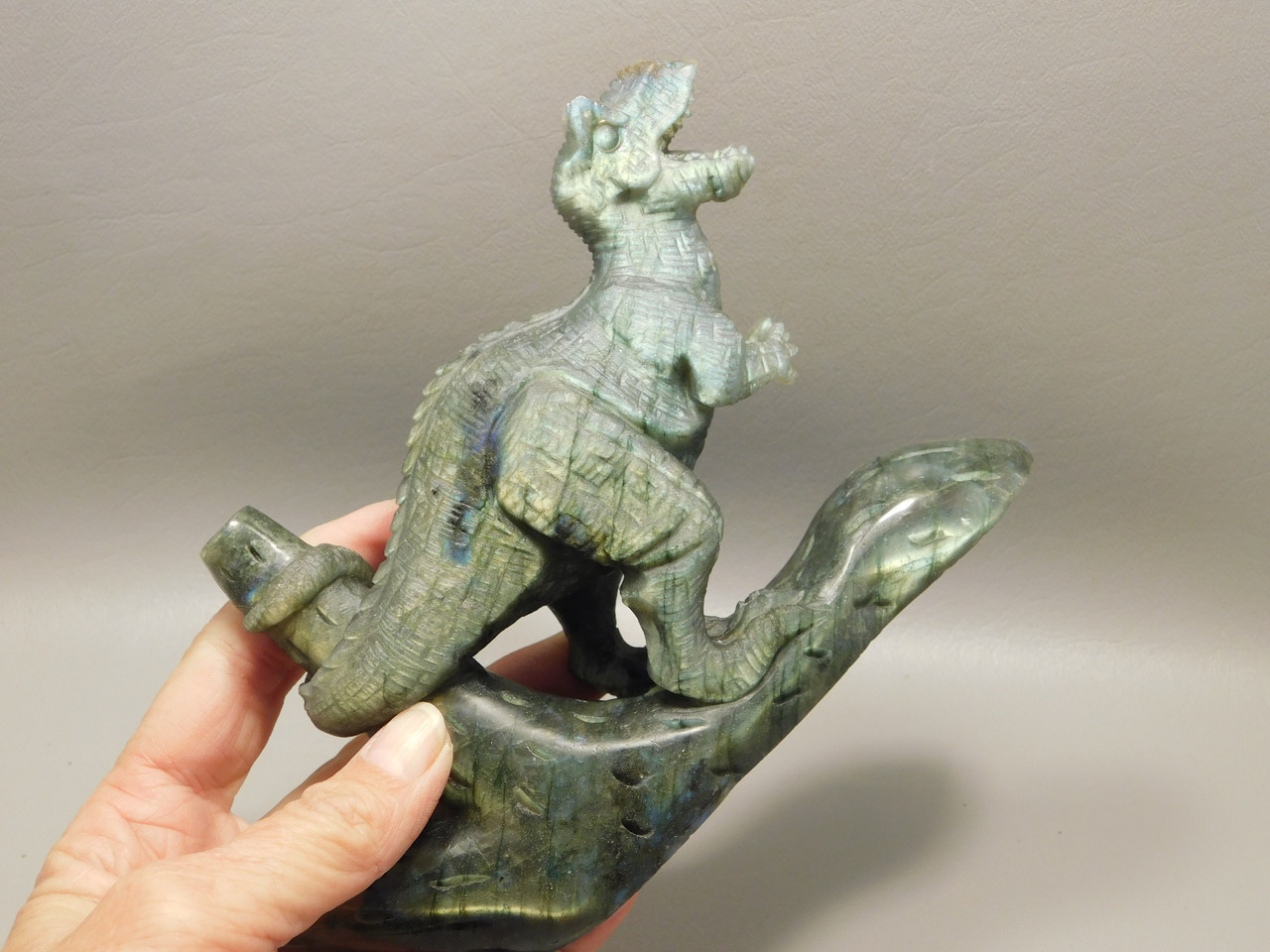 Dinosaur Carving Figurine Labradorite 4.45 inch Carved Tyrannosaurus Rex #e122