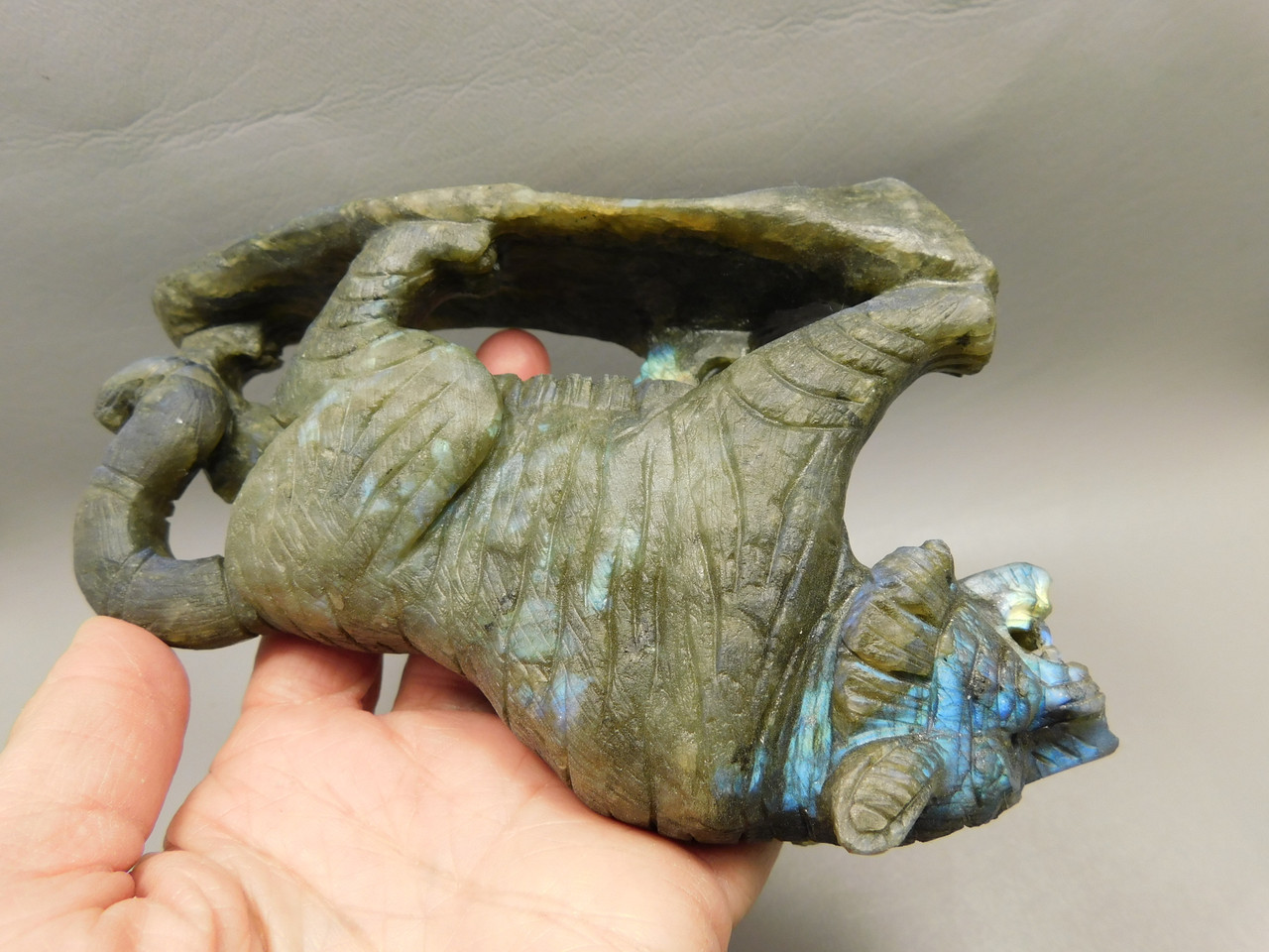 Tiger Figurine Labradorite Gemstone 6.25 inch Animal Carving #O531