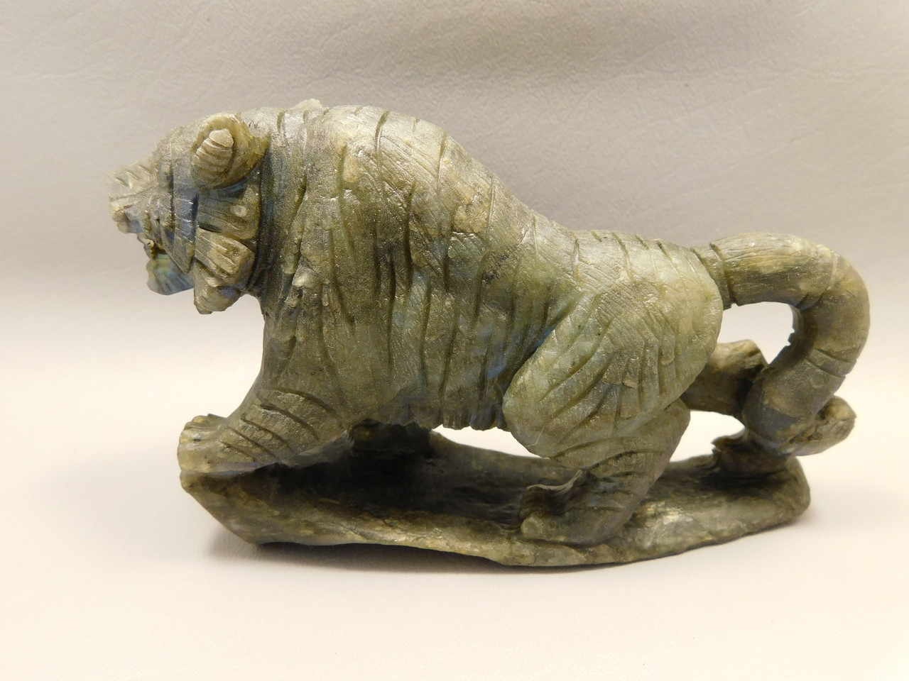 Tiger Figurine Labradorite Gemstone 6.25 inch Animal Carving #O531