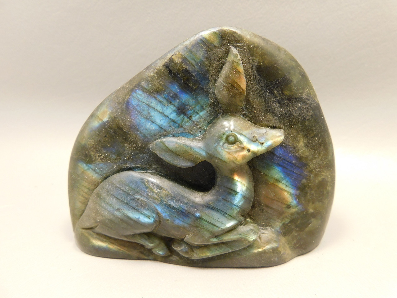 Deer Figurine Gemstone Animal Carving Labradorite #O84