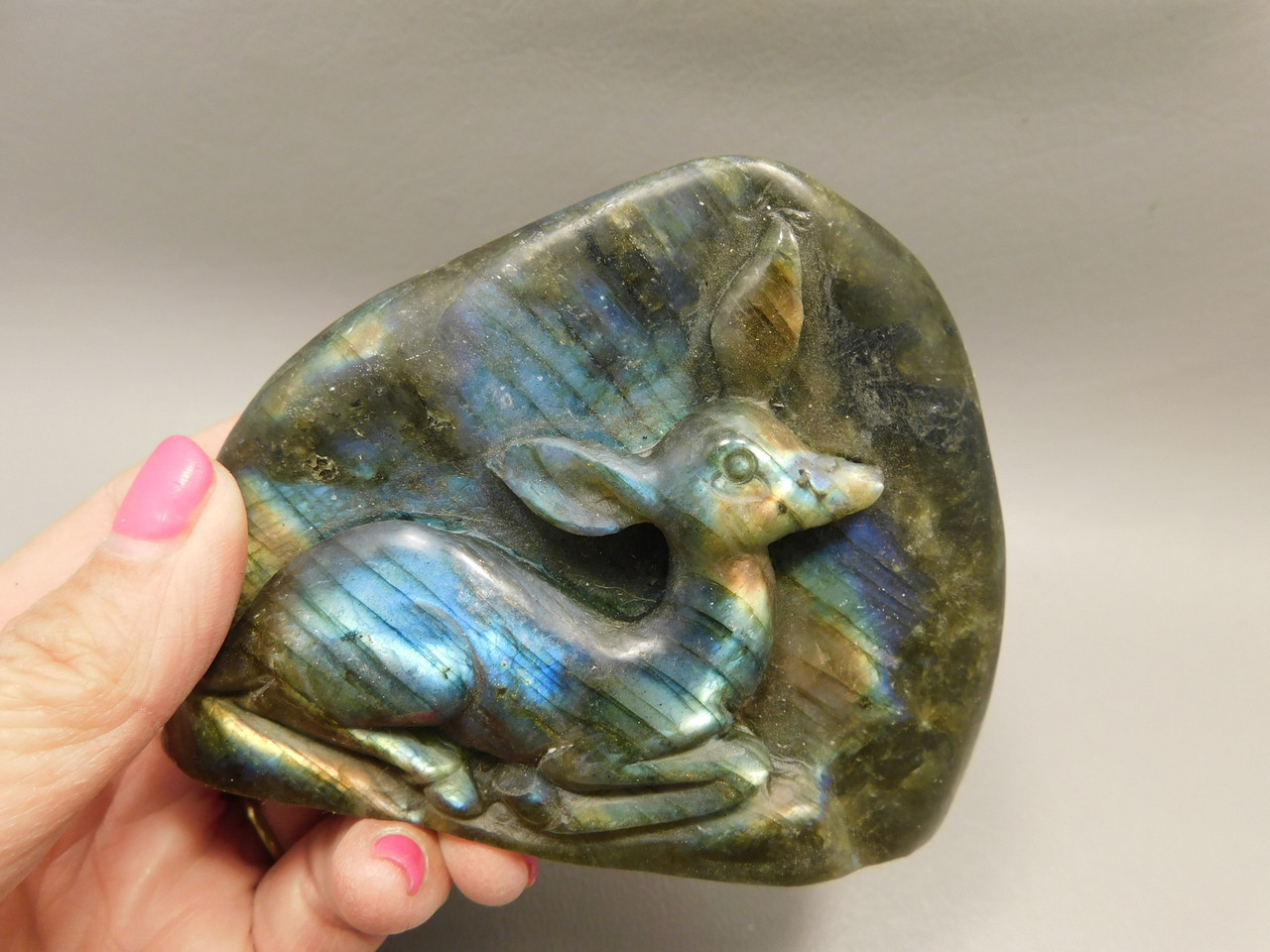 Deer Figurine Gemstone Animal Carving Labradorite #O84