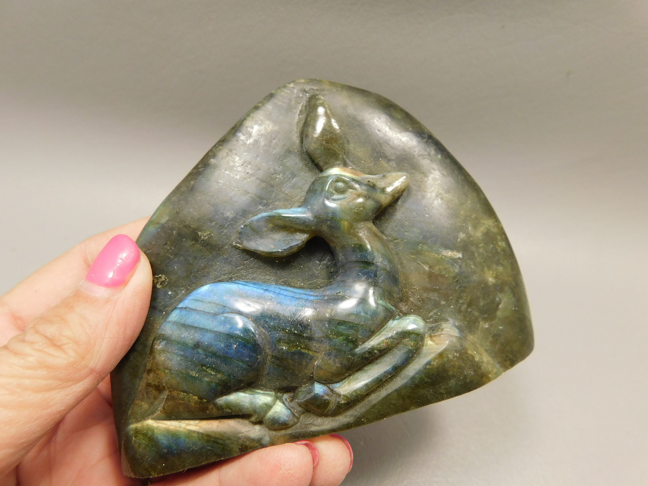 Deer Figurine Gemstone Animal Carving Labradorite #O84