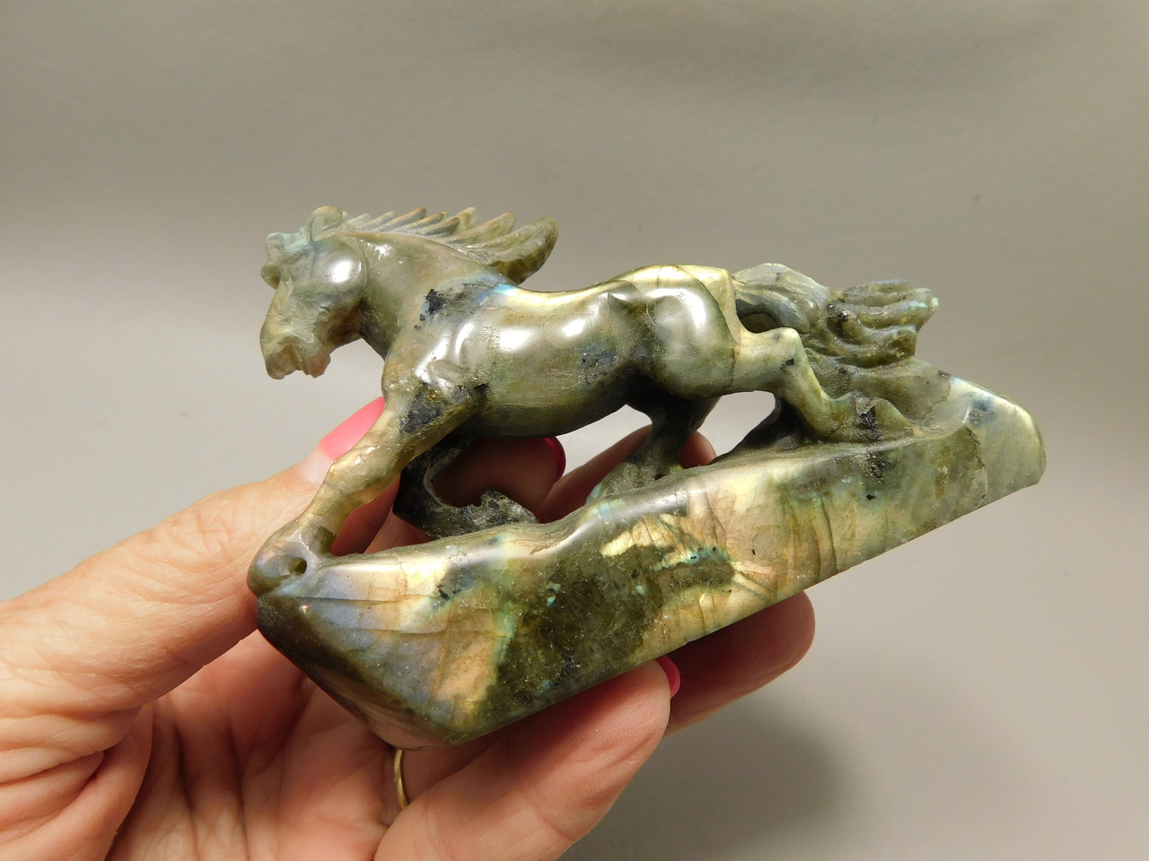 Horse Figurine Labradorite Gemstone Animal Stone Carving #O318