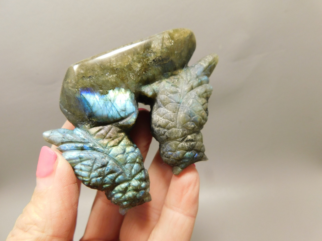 Owls Figurine Labradorite Hand Carved Rock Birds Stone Carving #O359