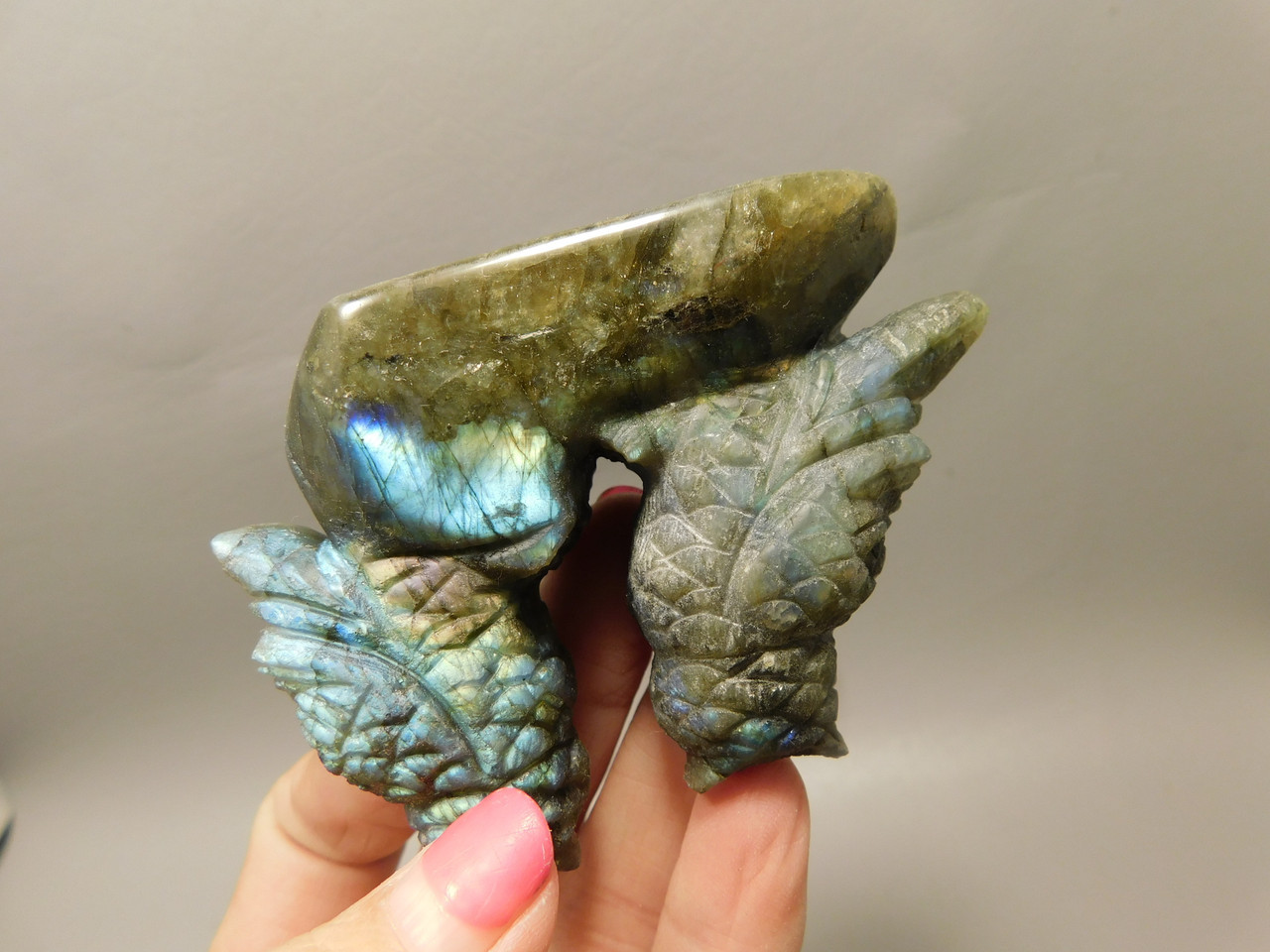 Owls Figurine Labradorite Hand Carved Rock Birds Stone Carving #O359