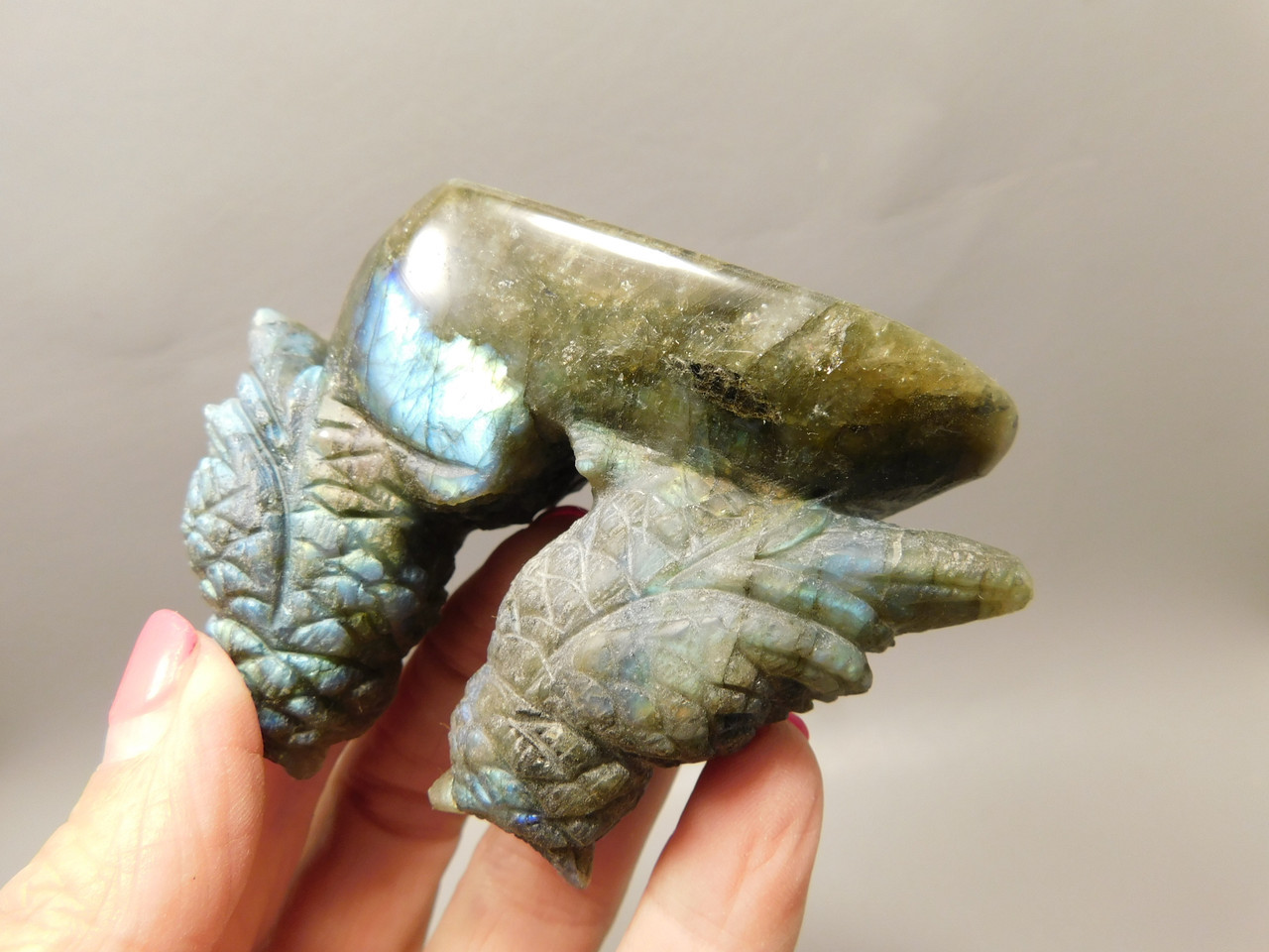 Owls Figurine Labradorite Hand Carved Rock Birds Stone Carving #O359