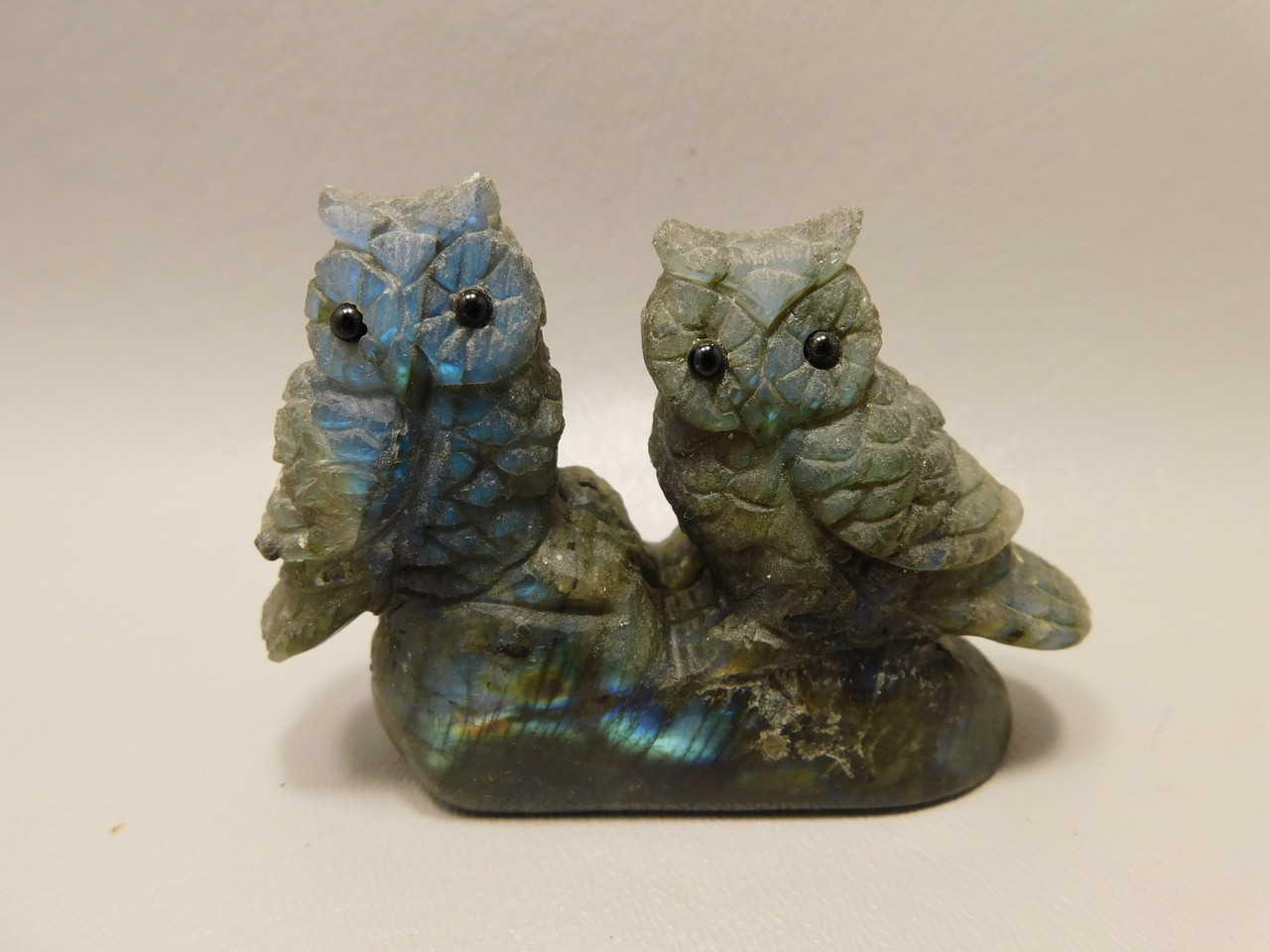 Owls Figurine Labradorite Hand Carved Rock Birds Stone Carving #O359