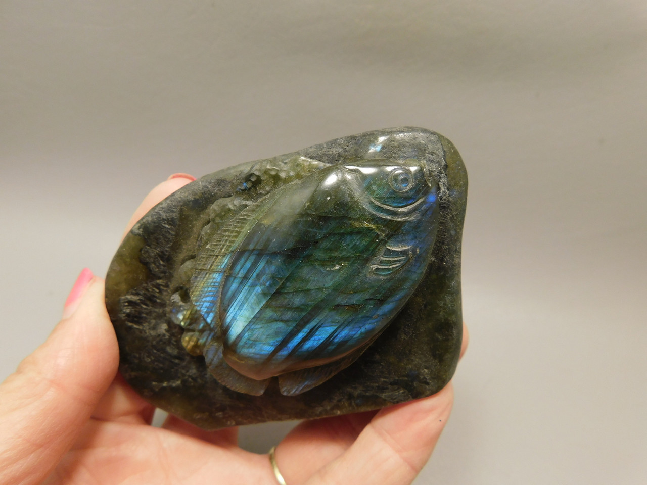 Fish Labradorite Hand-Carved 3.5 inch Gemstone Animal #O1
