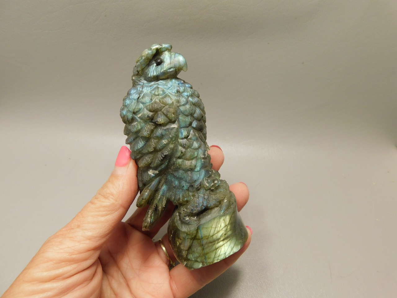 Eagle Figurine Animal Carving 4.2 inch Labradorite Stone #O1