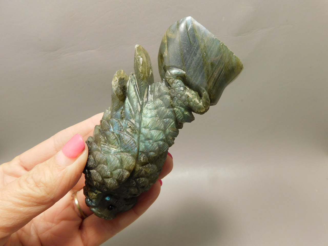 Eagle Figurine Animal Carving 4.2 inch Labradorite Stone #O1