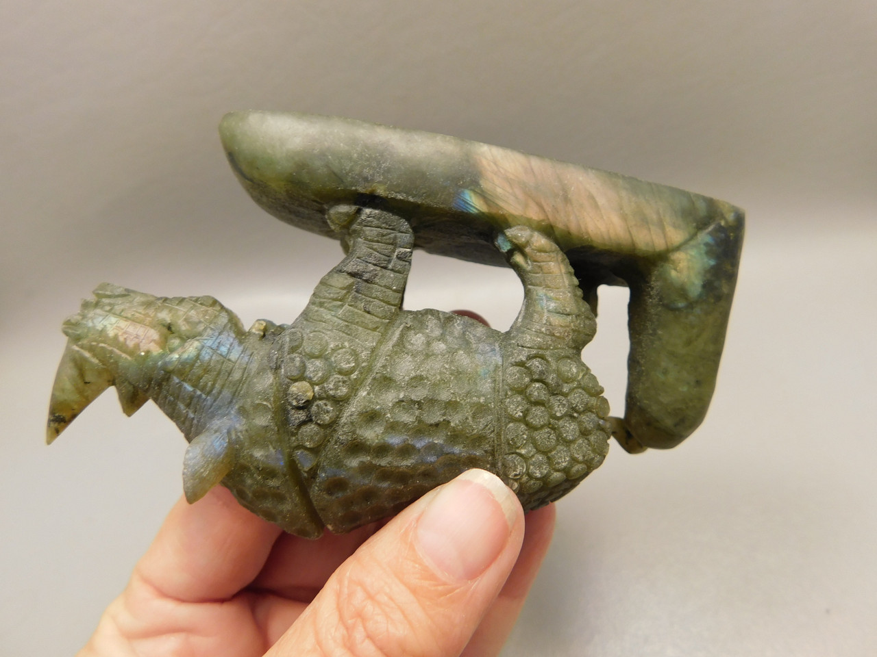 Rhinoceros Figurine Labradorite Carved Stone Animal #O117
