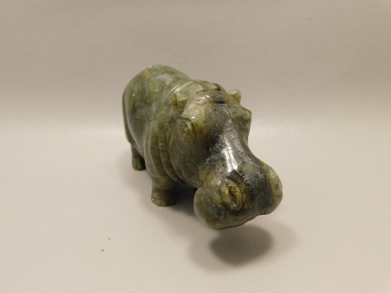 Hippopotamus Figurine Labradorite Hand Carved 4 inch Stone Animal #O96