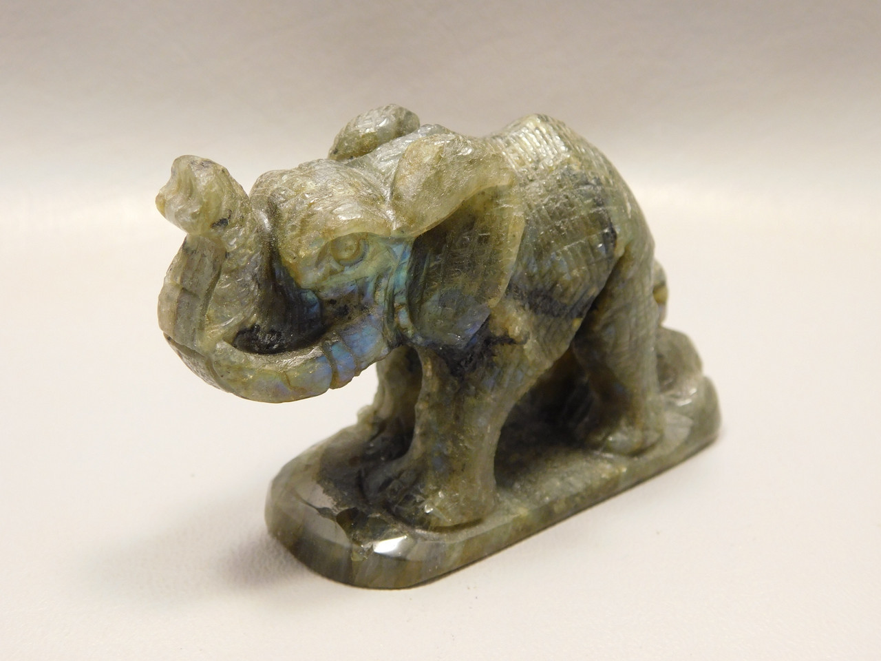 Elephant Carving Figurine Labradorite Carved Stone Animal #O446