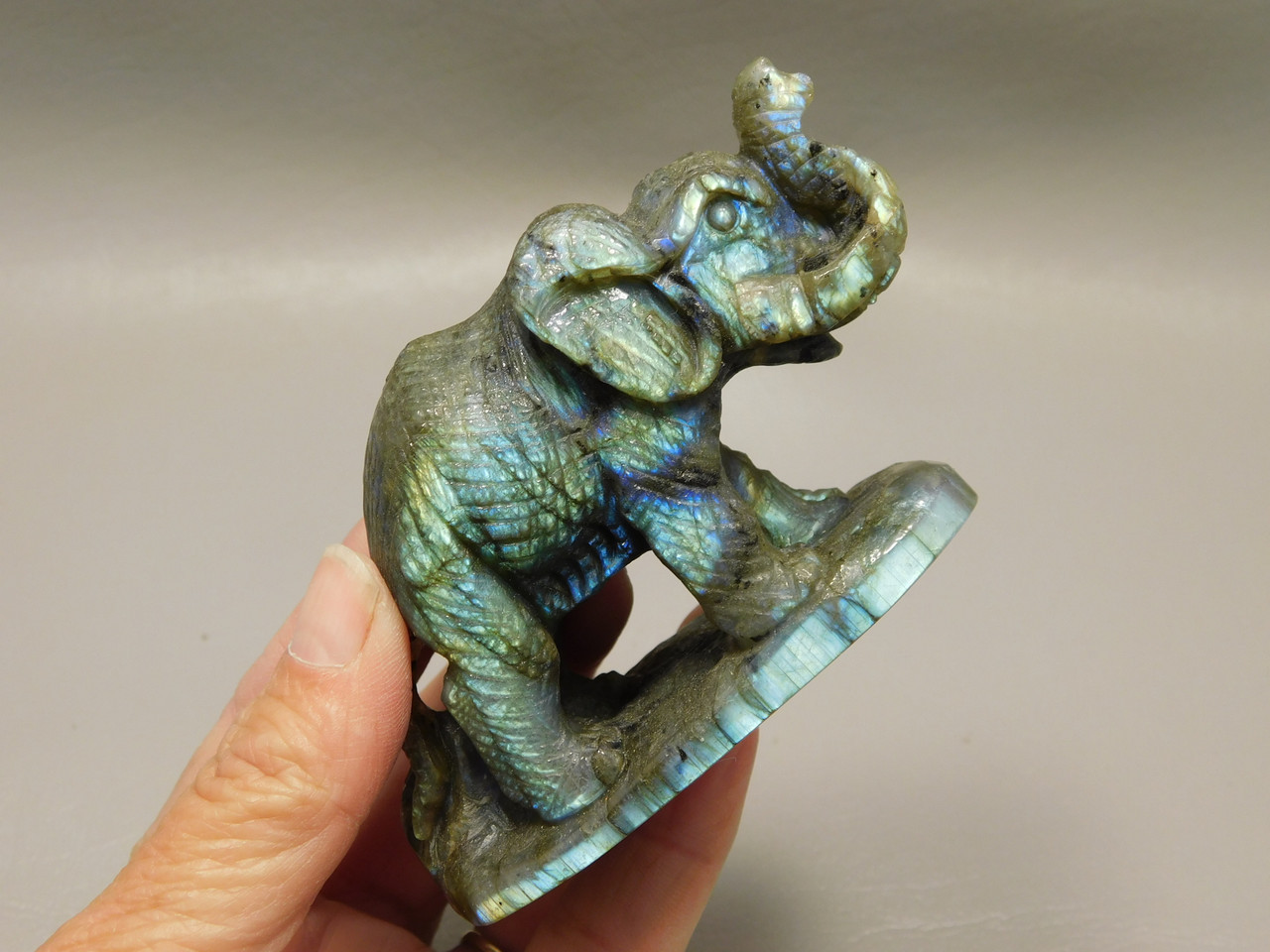 Elephant Carving Figurine Labradorite Carved Stone Animal #O446