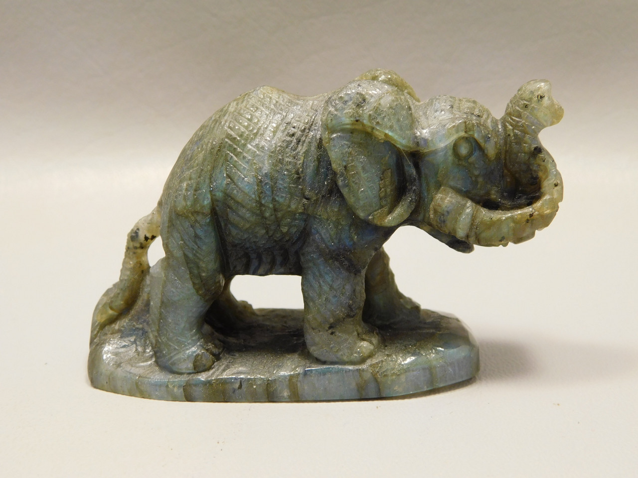 Elephant Carving Figurine Labradorite Carved Stone Animal #O446