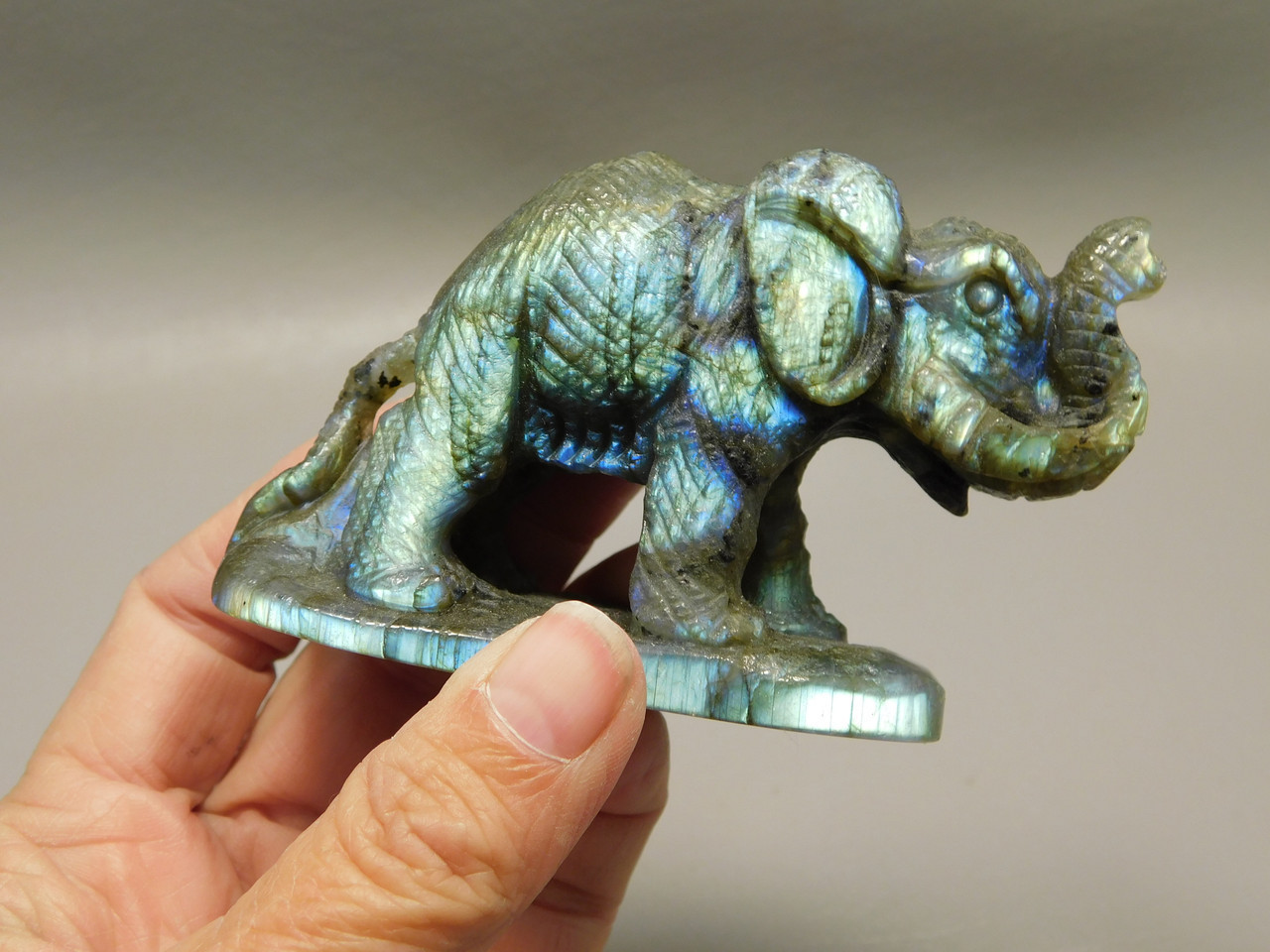 Elephant Carving Figurine Labradorite Carved Stone Animal #O446