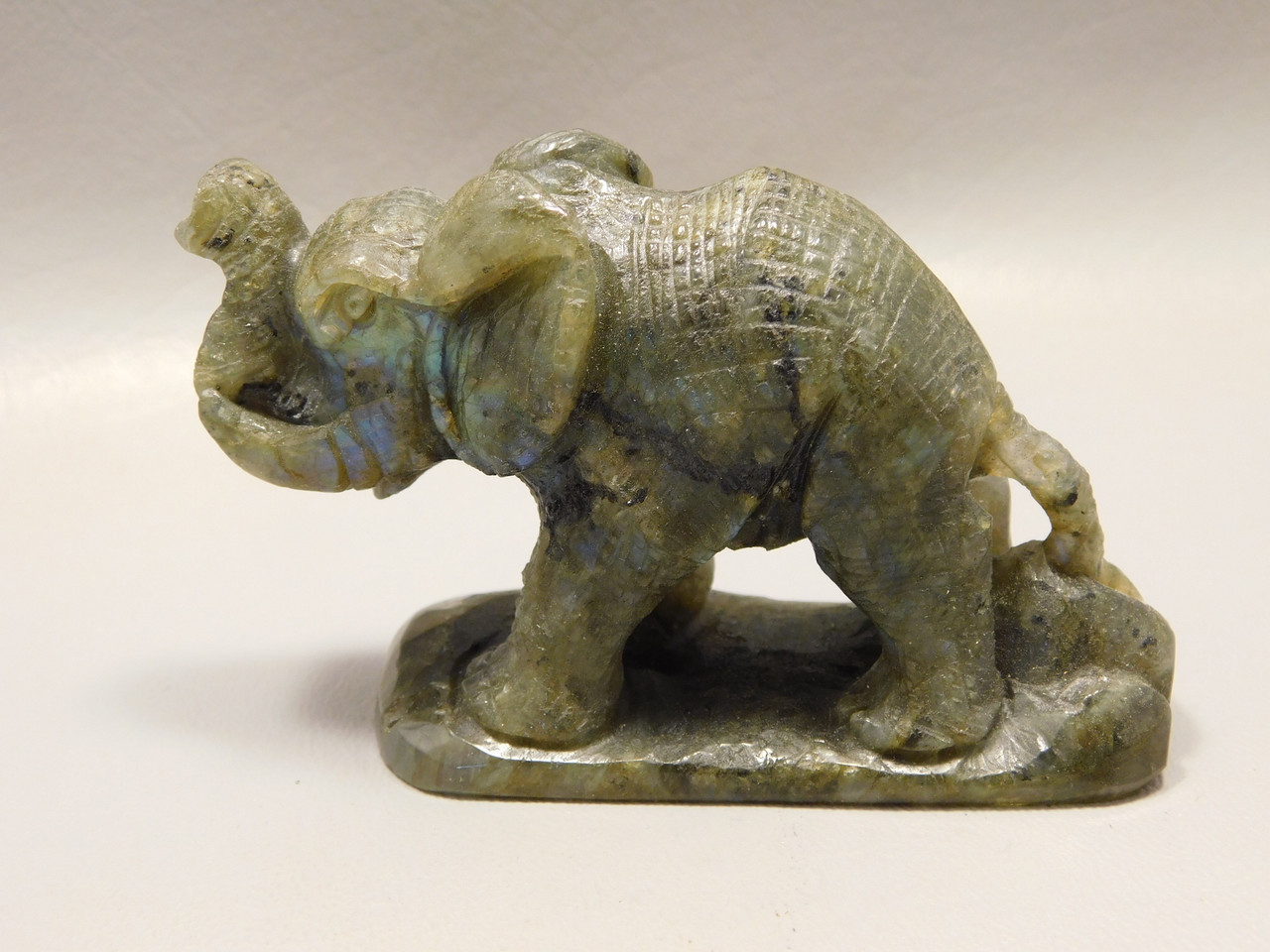 Elephant Carving Figurine Labradorite Carved Stone Animal #O446
