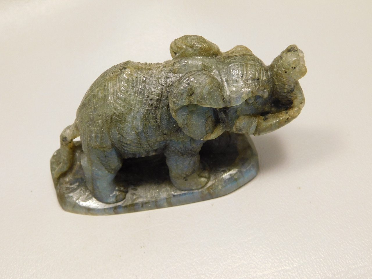 Elephant Carving Figurine Labradorite Carved Stone Animal #O446
