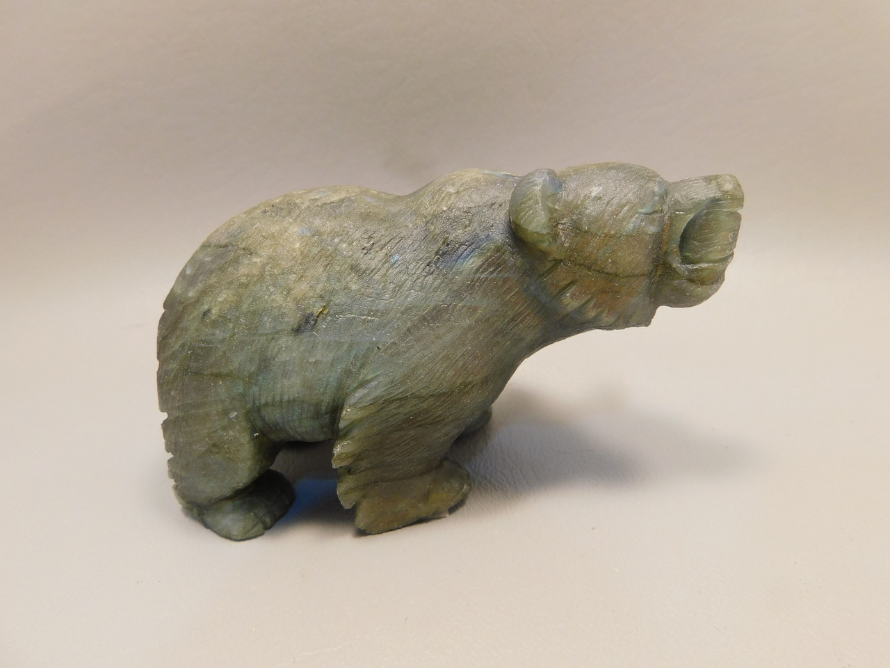 Bear Figurine Labradorite 3.6 inch Animal Fetish Stone Carving #O58