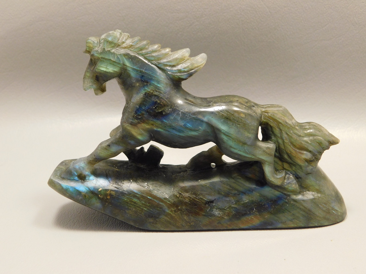 Horse Figurine Labradorite Gemstone Animal Stone Carving #O326