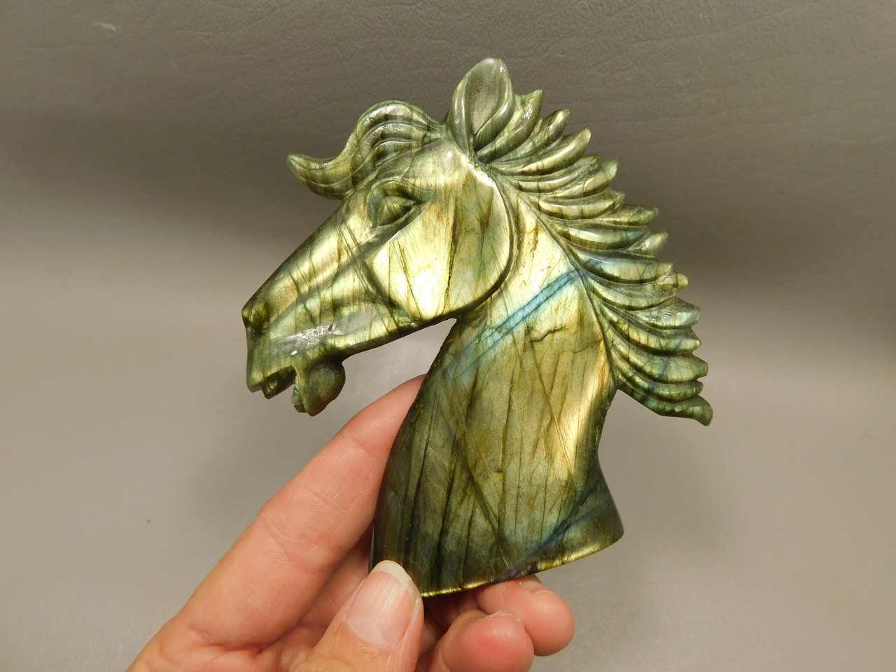 Horse Head Figurine Labradorite Gemstone Animal 3.75 inch Carving #O1