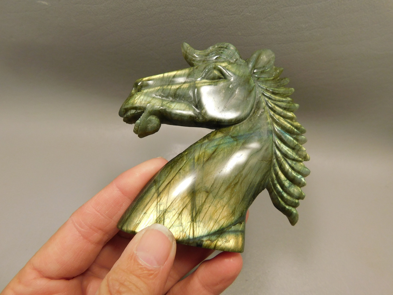 Horse Head Figurine Labradorite Gemstone Animal 3.75 inch Carving #O1