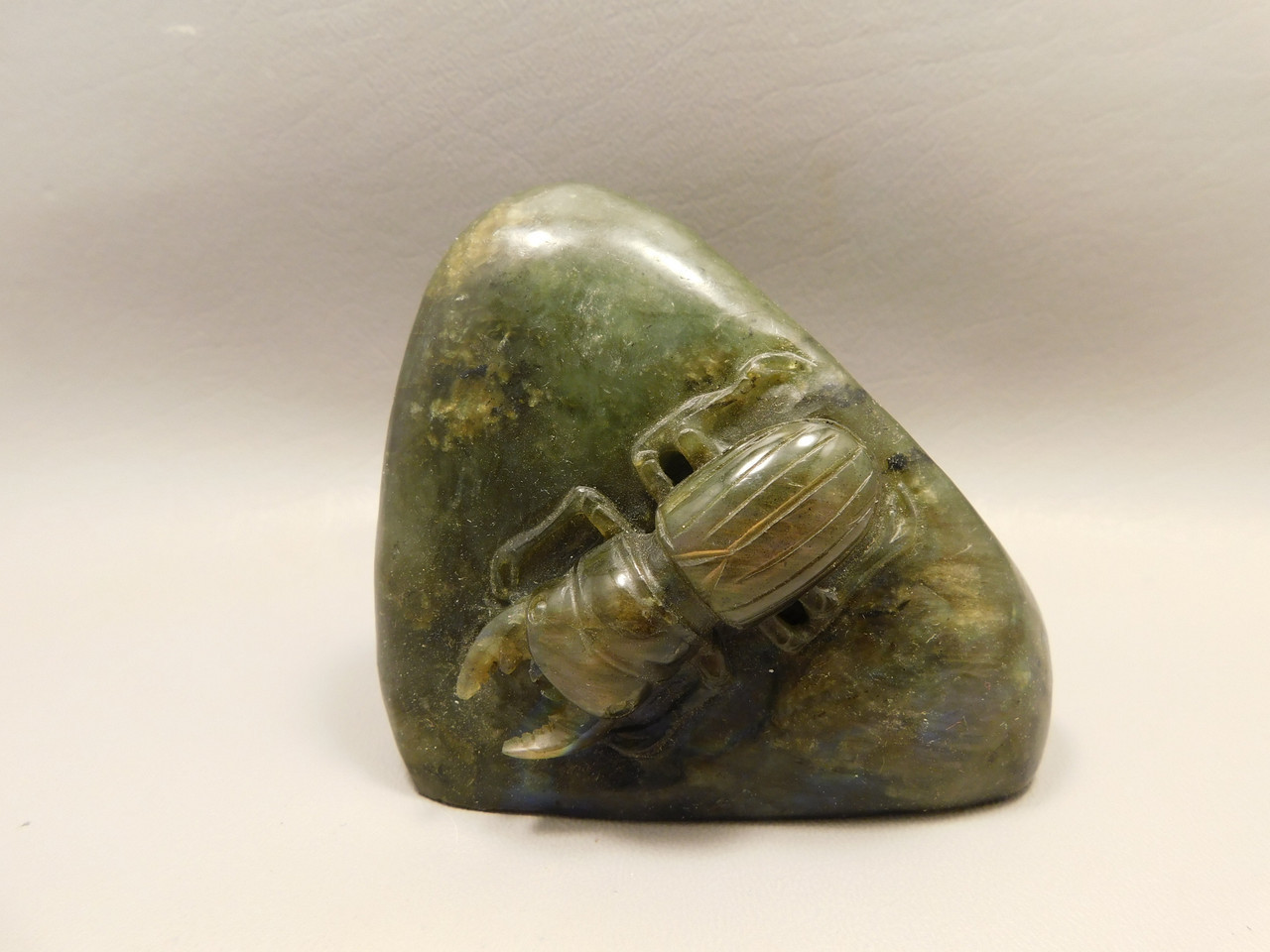 Scarab Beetle Figurine Animal Carving Labradorite Hand Carved Rock #O338