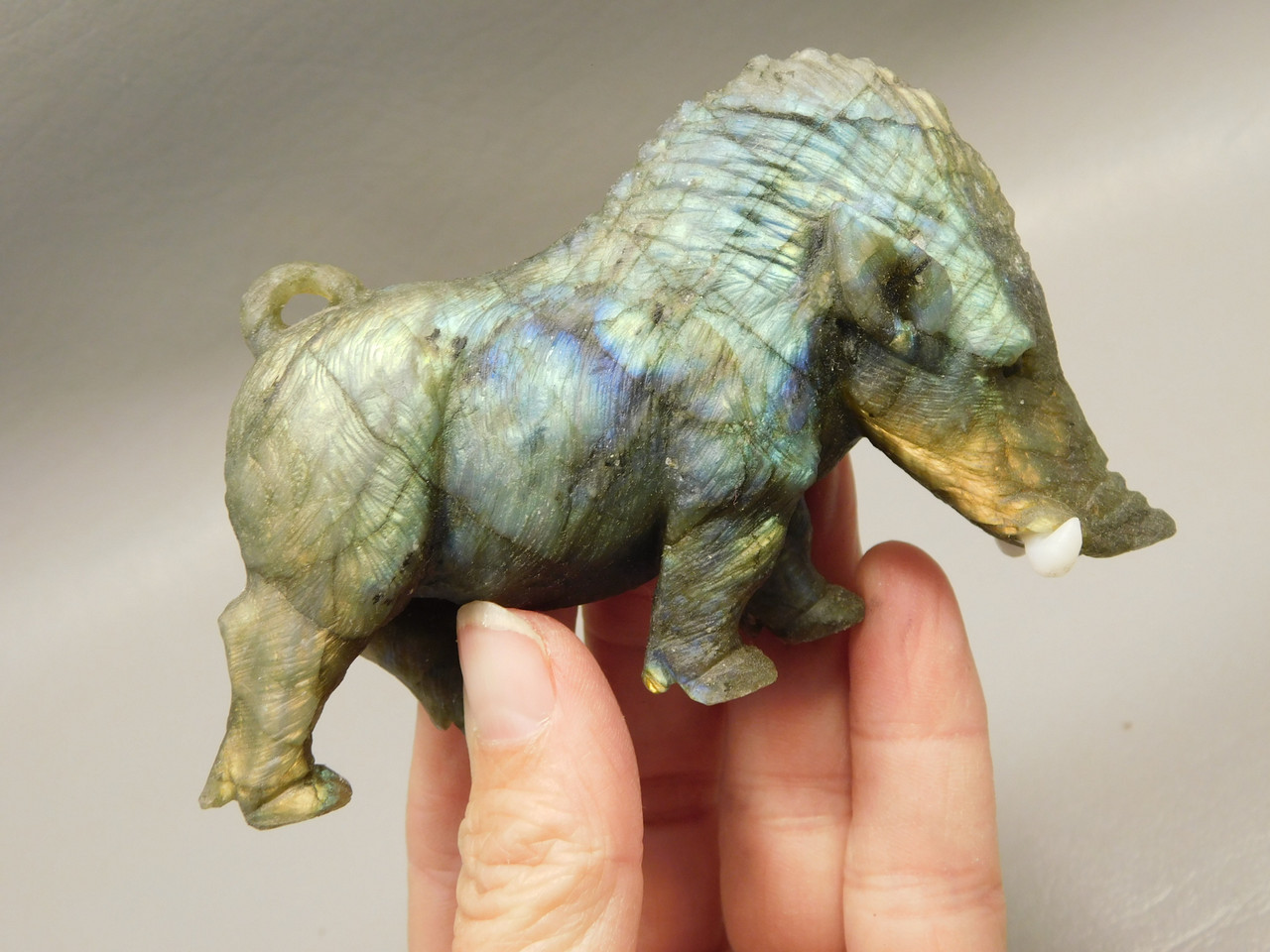 Warthog Figurine Labradorite Carved Stone Animal #O1