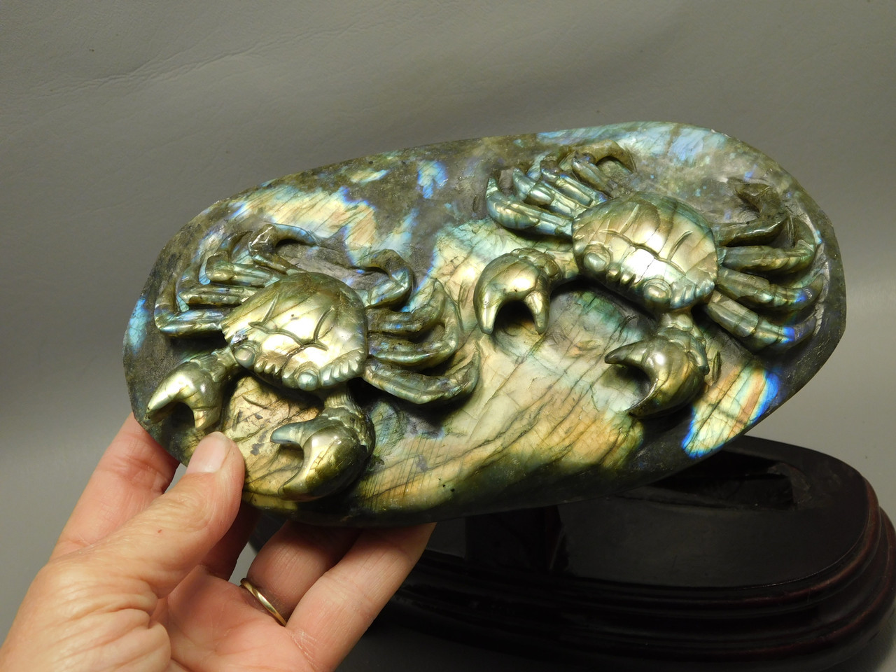 Crabs  Figurine Labradorite Stone Animal 8.5 inch Carving Cancer #O34