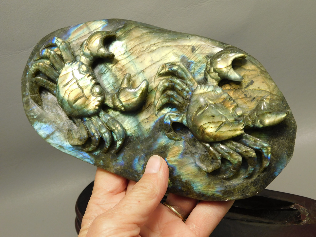 Crabs  Figurine Labradorite Stone Animal 8.5 inch Carving Cancer #O34