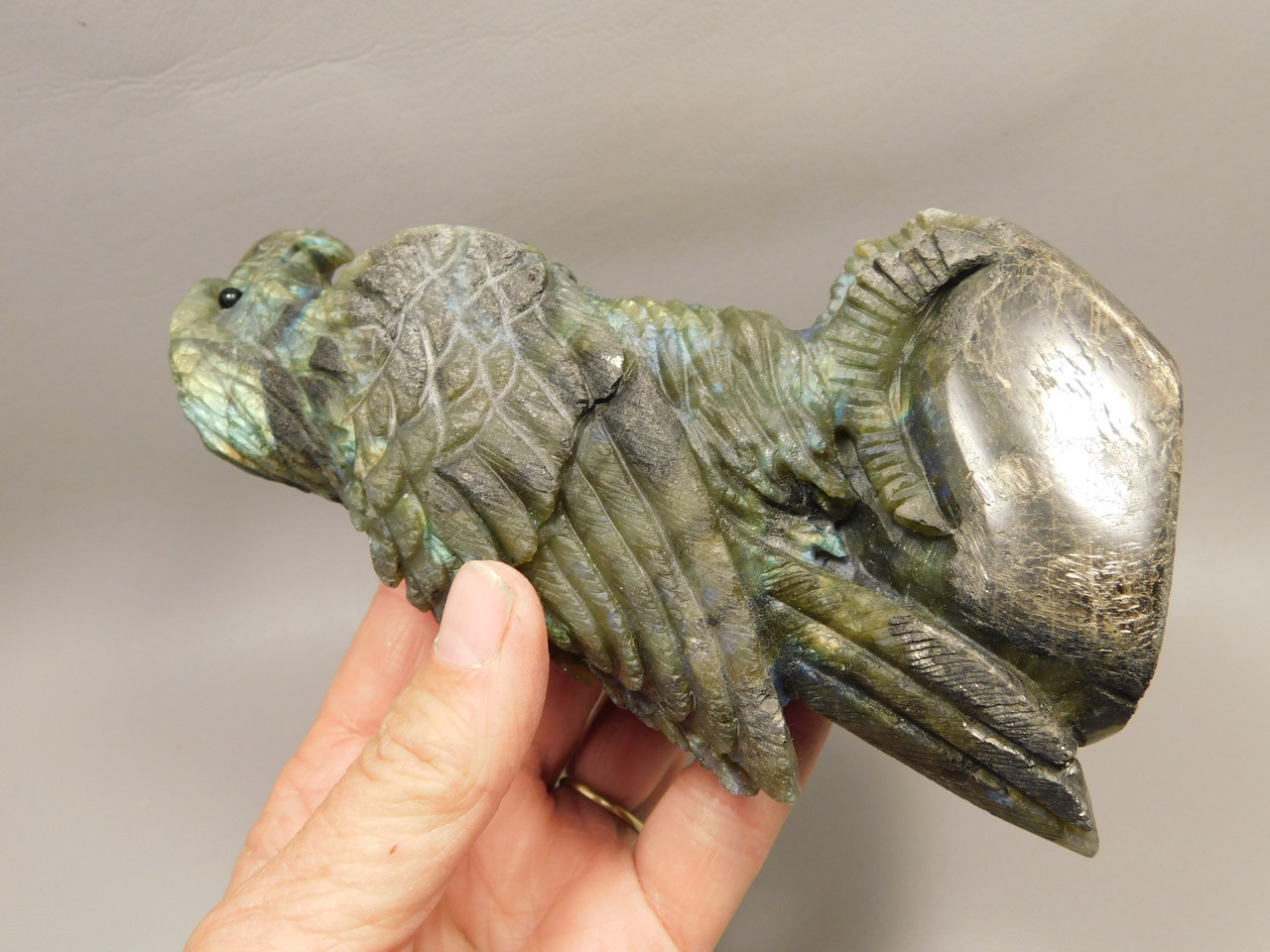 Eagle Figurine Animal Carving 5.75 inch Labradorite Stone #O19