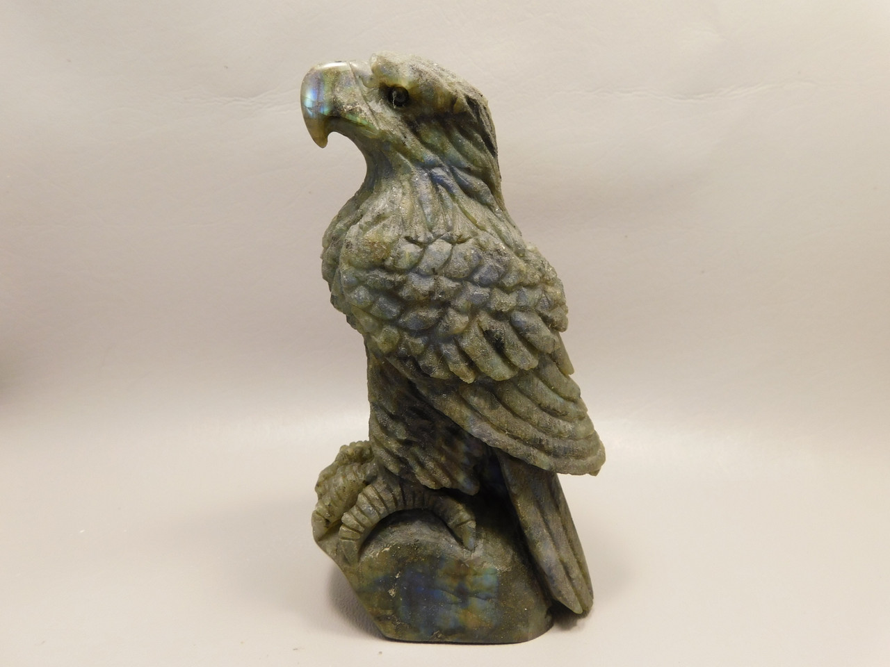 Eagle Figurine Animal Carving 5.75 inch Labradorite Stone #O19