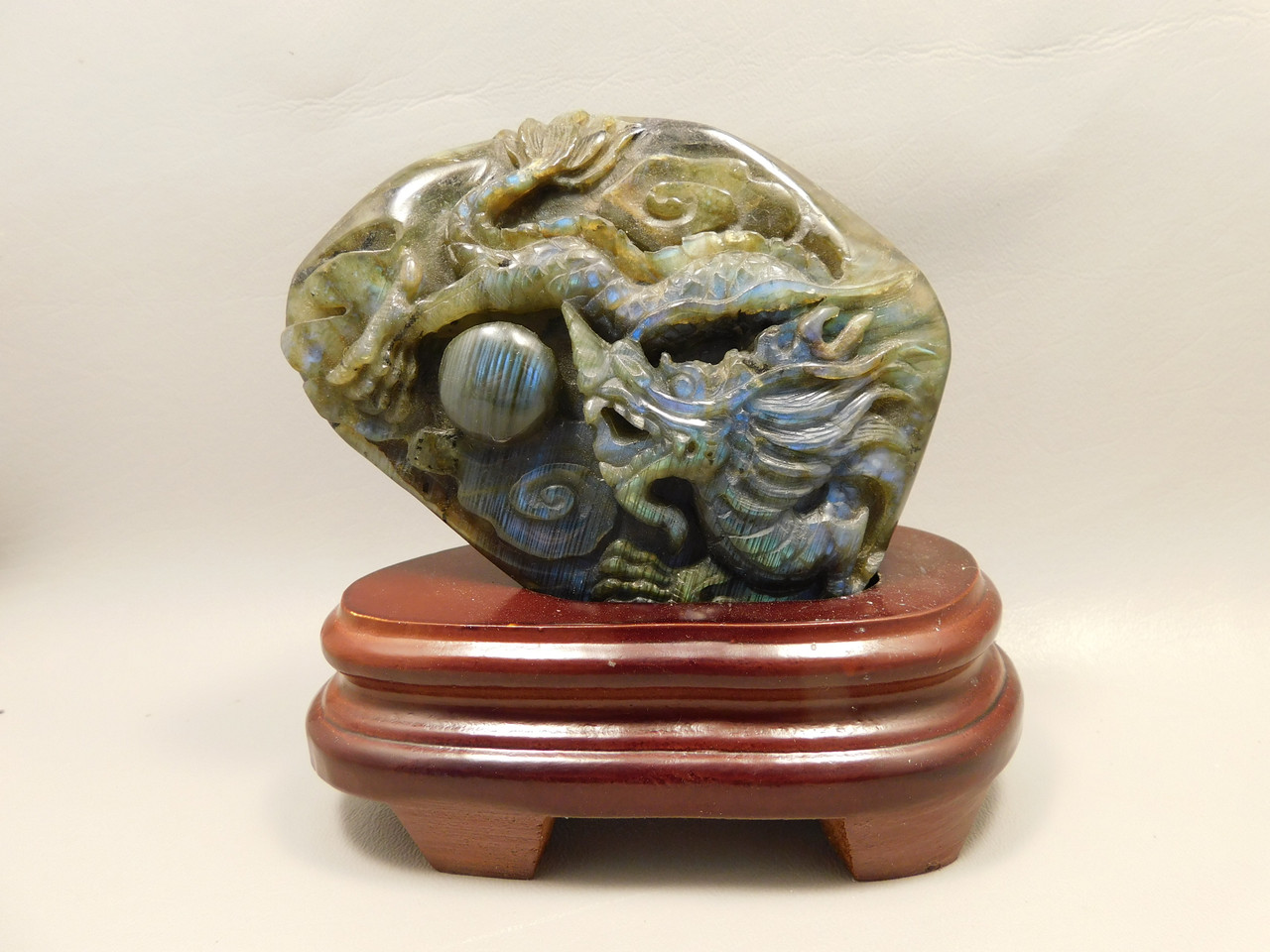 Dragon Labradorite Chinese Decor Hand-Carved Stone Carving #O355