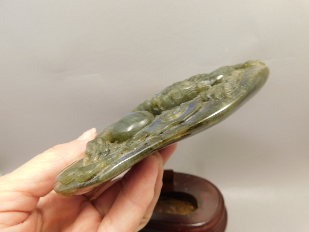 Dragon Labradorite Chinese Decor Hand-Carved Stone Carving #O355