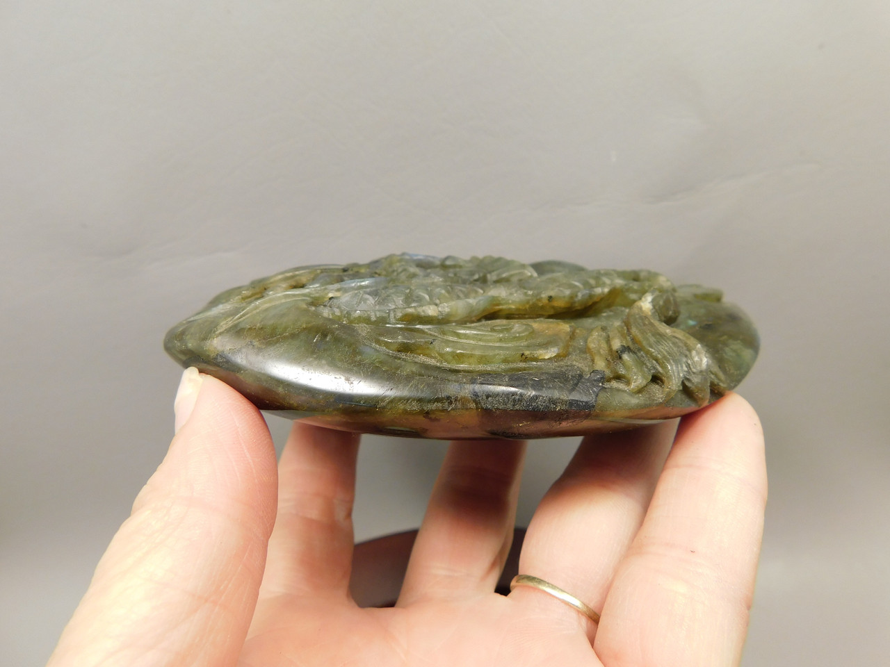 Dragon Labradorite Chinese Decor Hand-Carved Stone Carving #O355