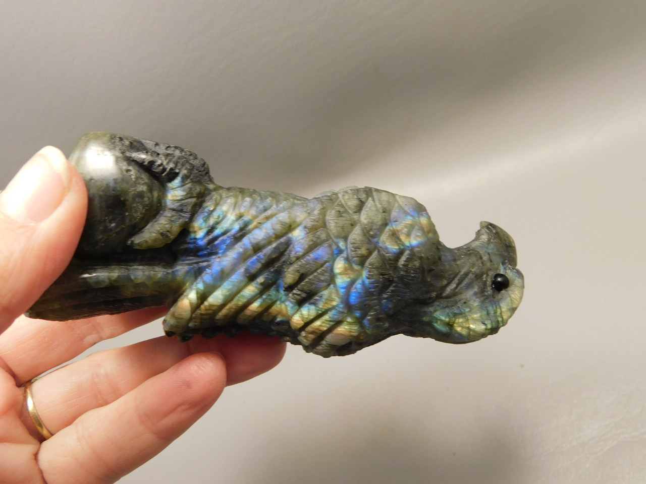Eagle Figurine Animal Carving 4 inch Labradorite Stone #O29