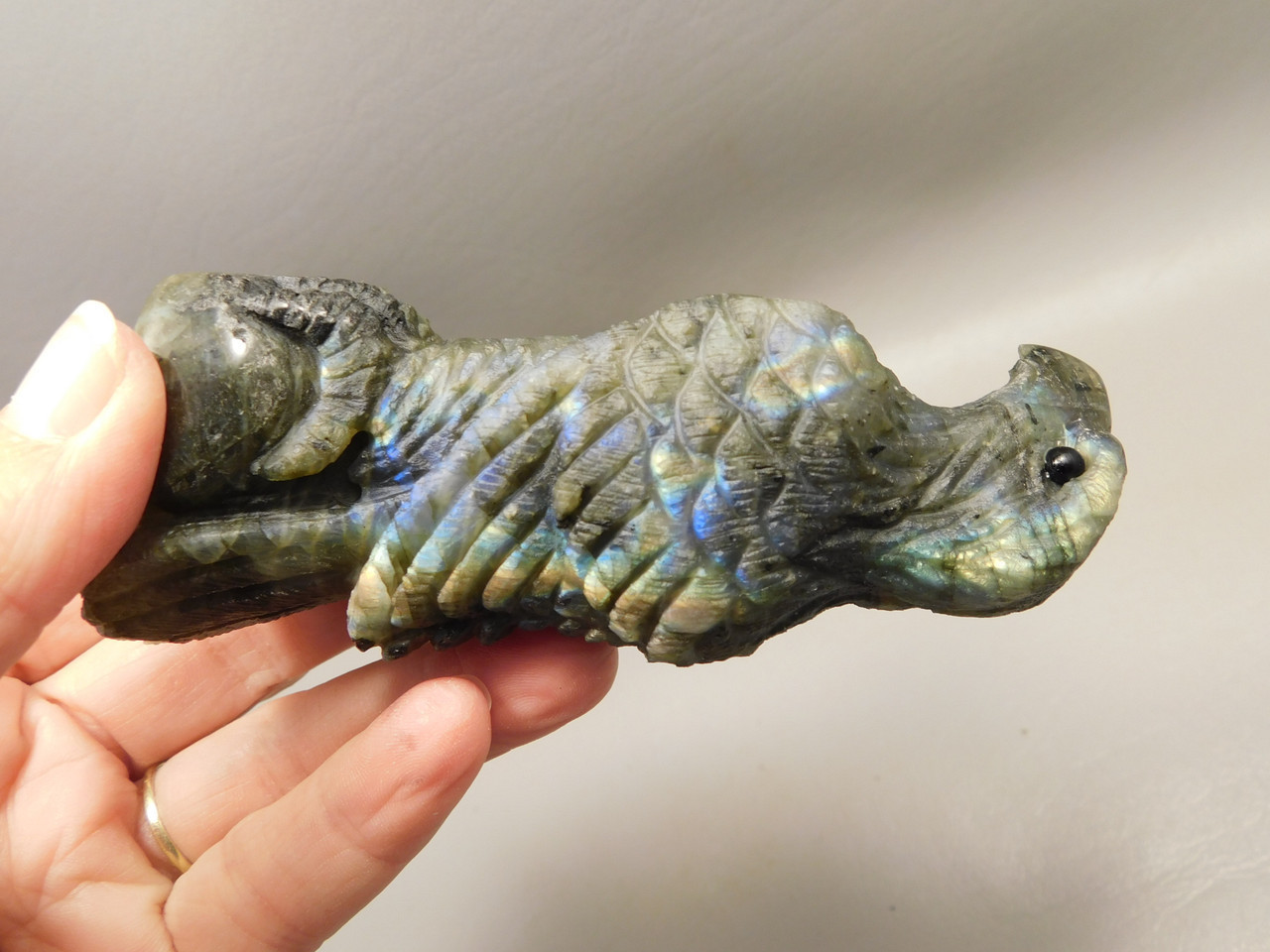 Eagle Figurine Animal Carving 4 inch Labradorite Stone #O29