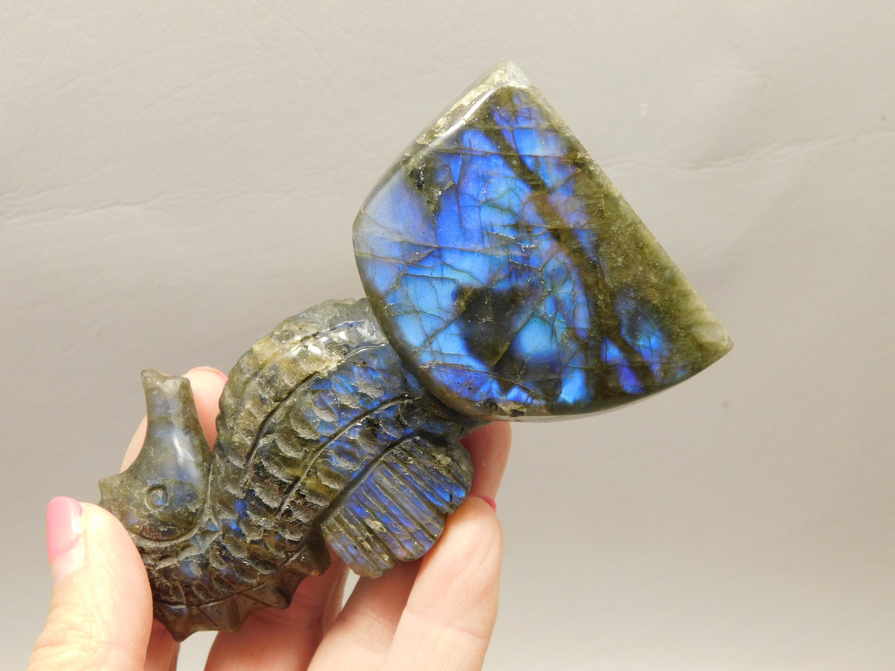 Seahorse Figurine Labradorite Gemstone Animal 4.4 inch Carving #O340