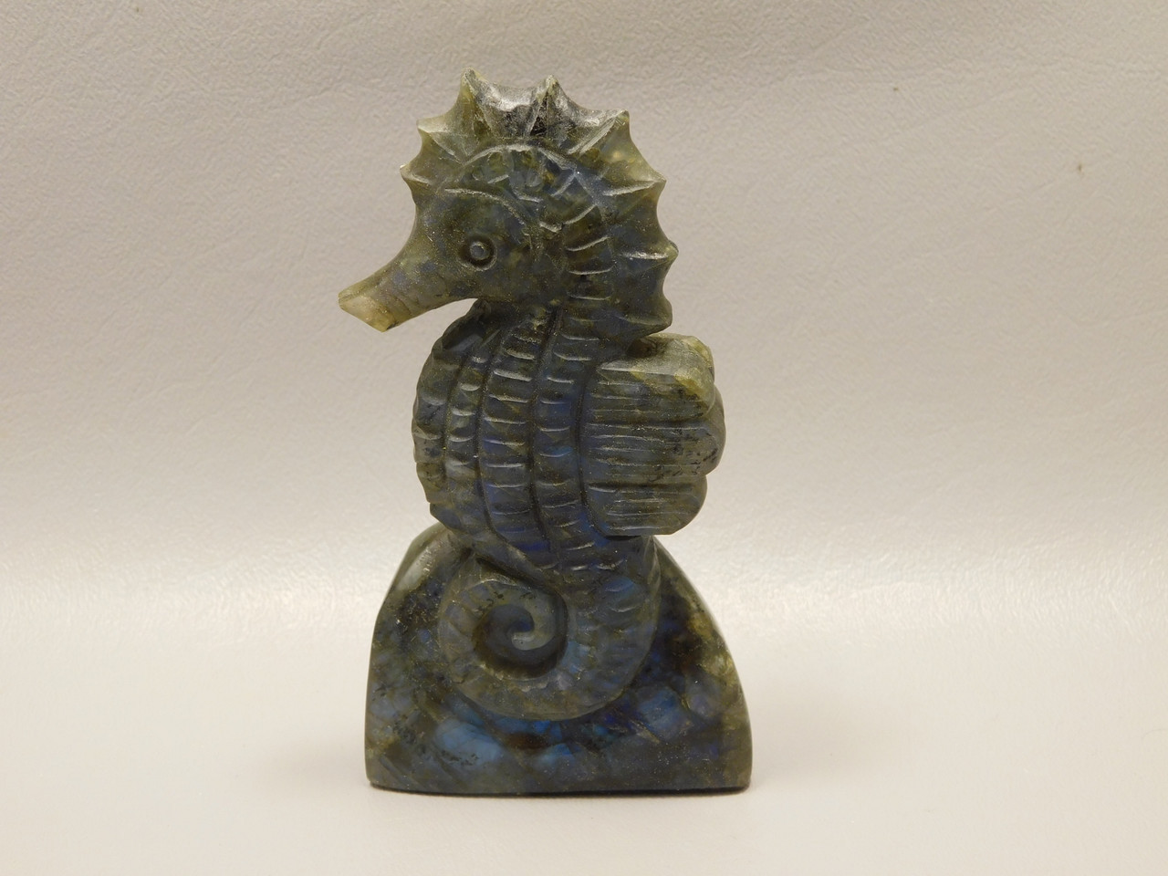 Seahorse Figurine Labradorite Gemstone Animal 4.4 inch Carving #O340