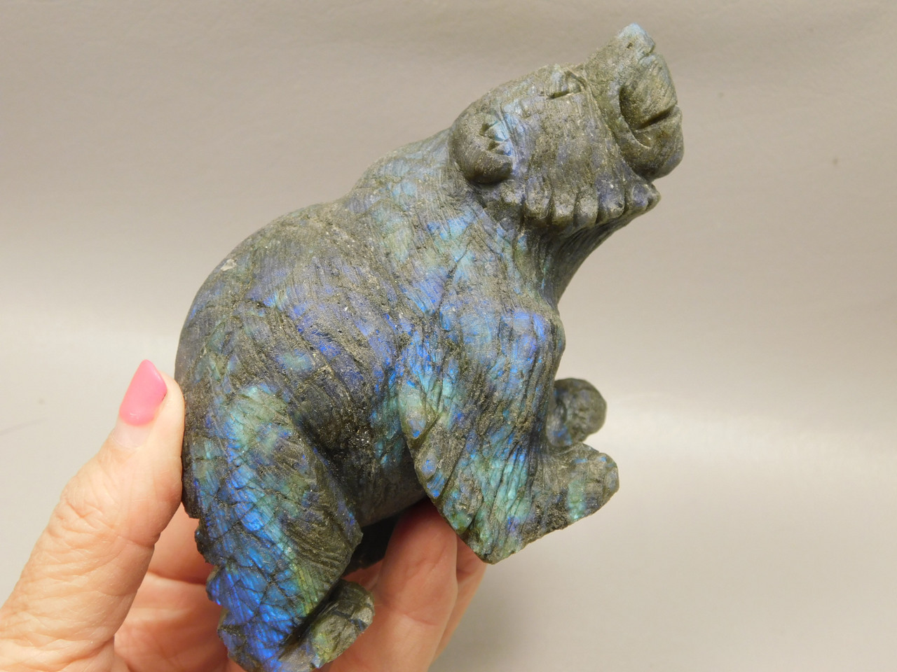 Bear Figurine Labradorite 4.5 inch Animal Stone Carving #O187