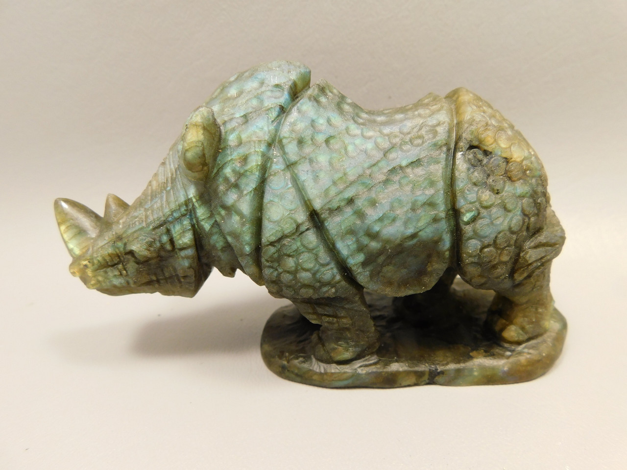 Rhinoceros Figurine Labradorite Hand Carved Stone Animal #O243