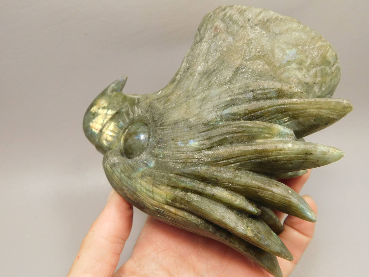 Eagle Head Figurine Bird Carving 4 inch Labradorite Gemstone #O10