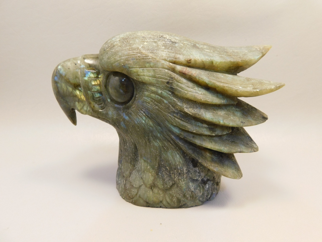 Eagle Head Figurine Bird Carving 4 inch Labradorite Gemstone #O10