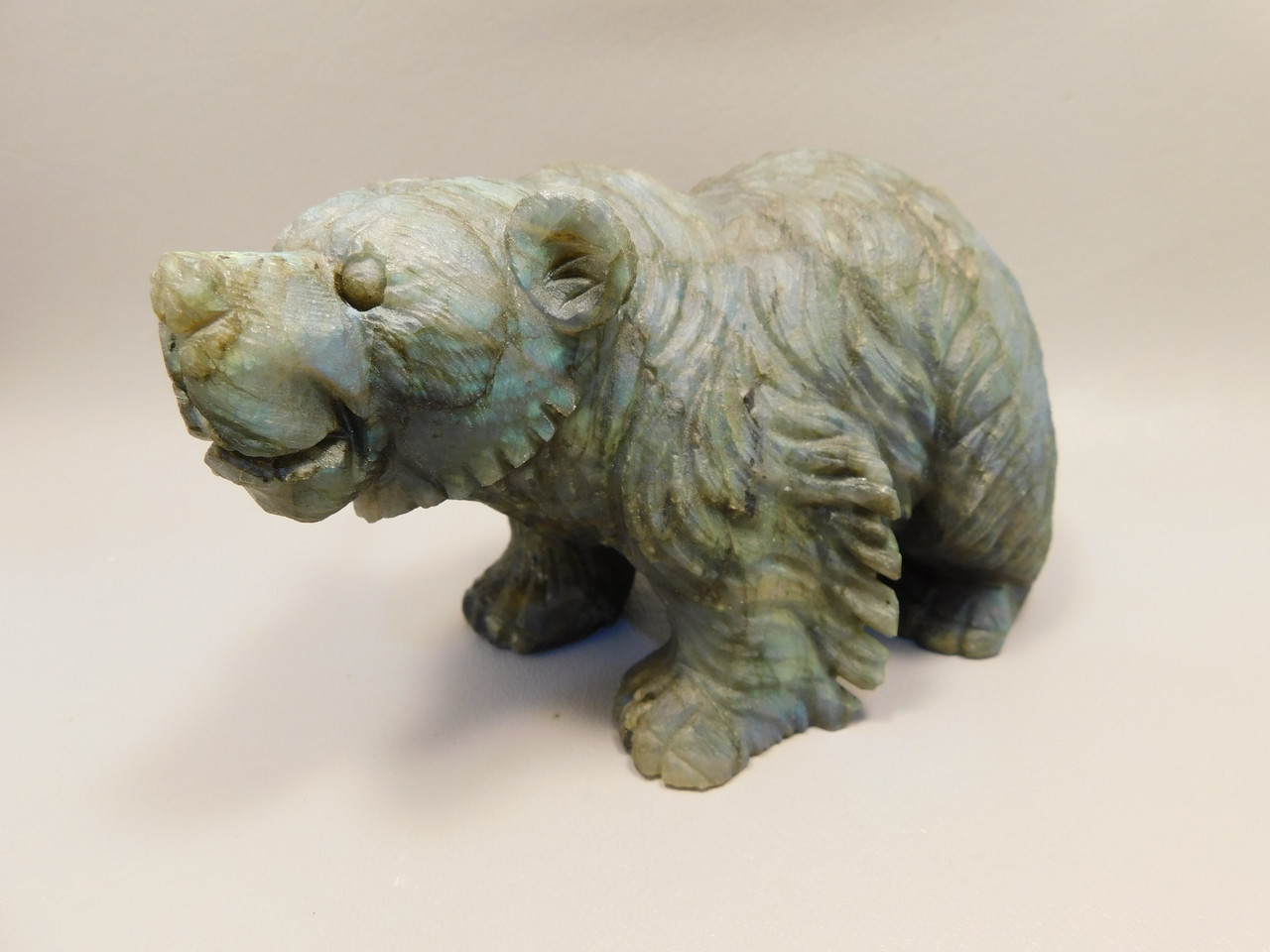 Bear Figurine Labradorite 5.5 inch Animal Stone Carving #O442