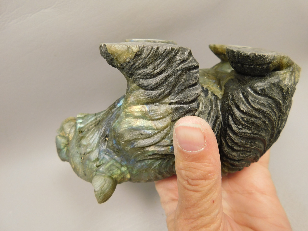 Bear Figurine Labradorite 5.5 inch Animal Stone Carving #O442